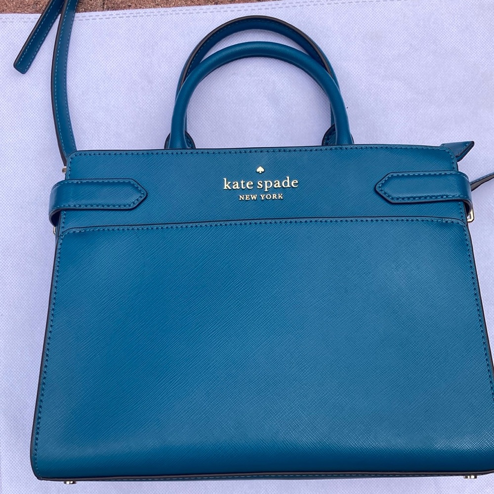 Kate Spade Dark Peacock Staci Medium Satchel with Structured Design